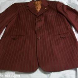 Three piece Burgundy Suit With Grey Pin Strip