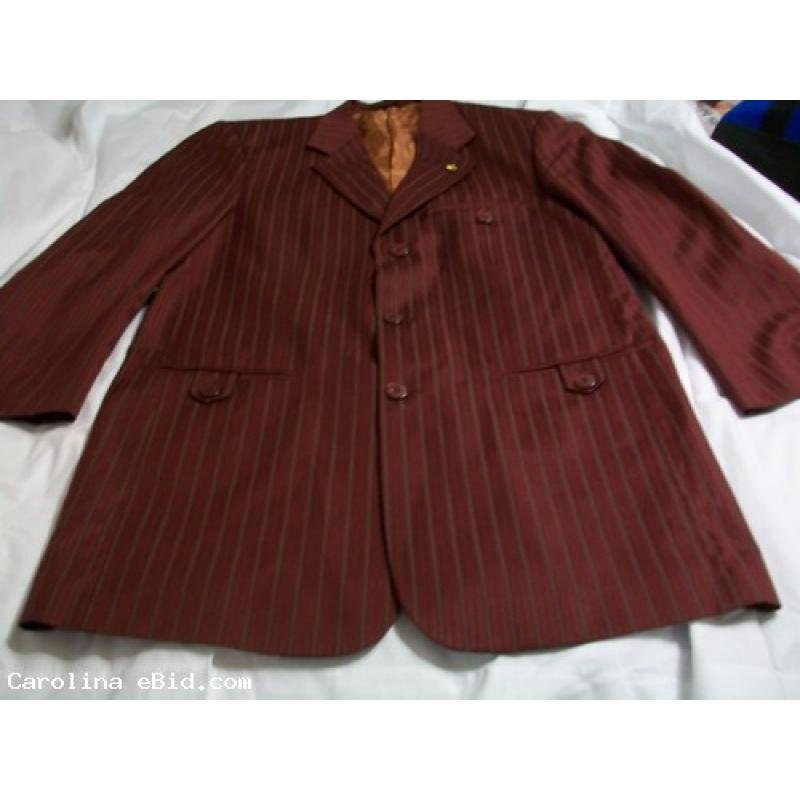 Three piece Burgundy Suit With Grey Pin Strip